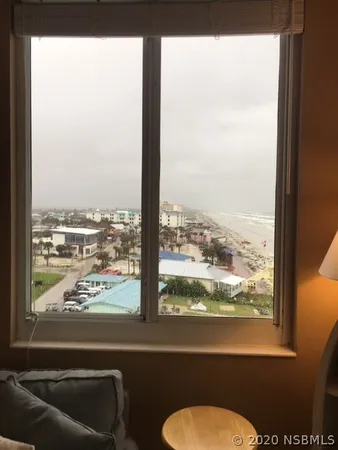 a bathroom with a large window