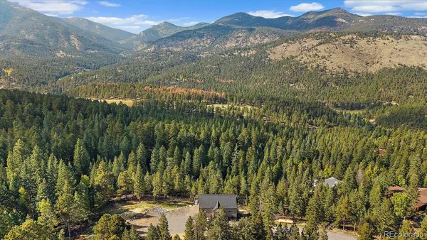 a view of a yard with a mountain