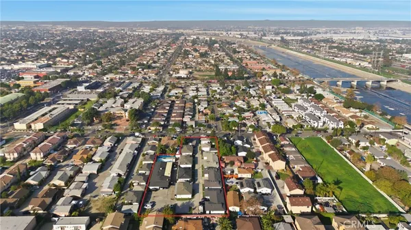 an aerial view of multiple houses