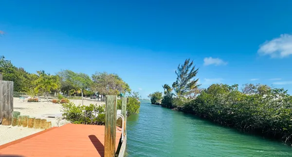 a view of a lake with a yard