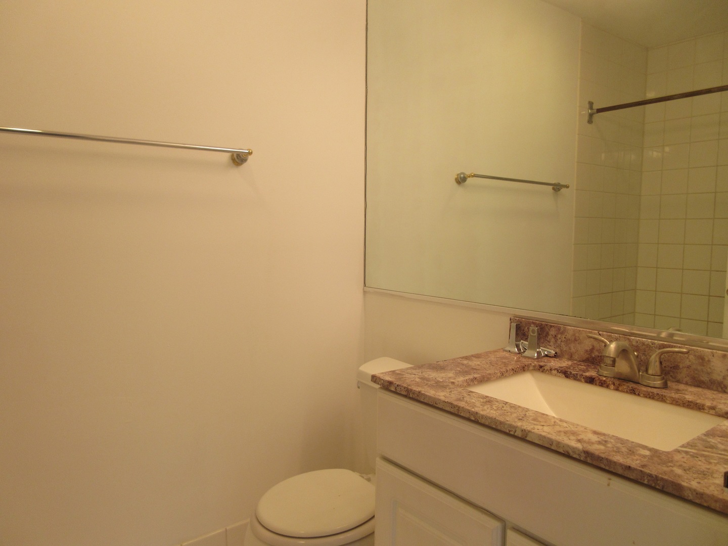 7255 North Ridge Boulevard, Unit 403 Chicago, IL 60645 - Photo 14 of 30 a bathroom with a granite countertop sink and a mirror