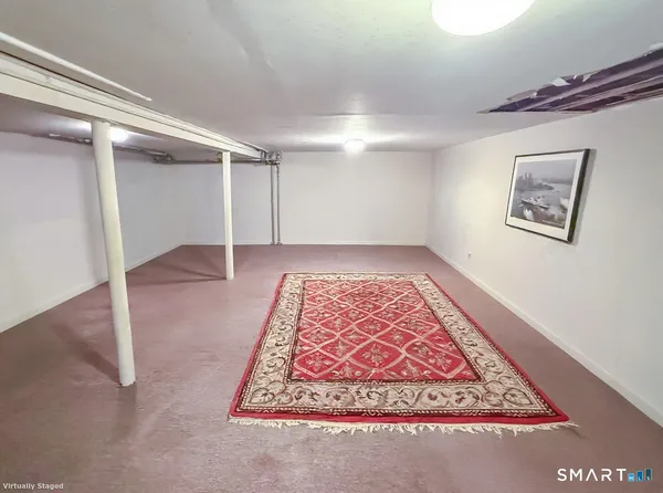 an entryway with an rug