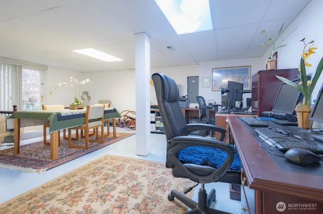 a workspace with furniture