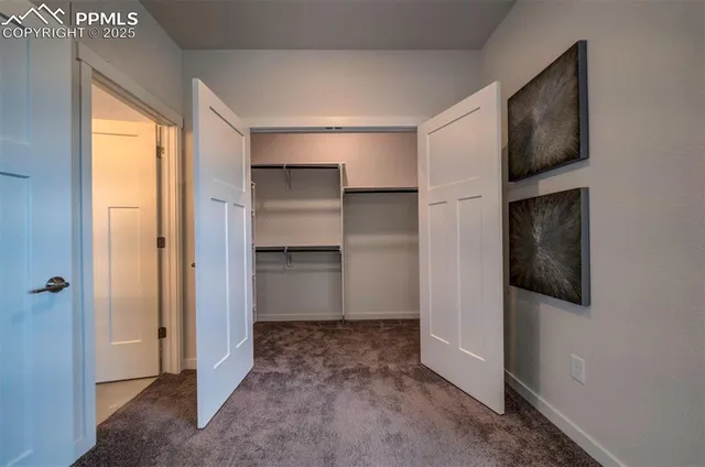 a view of walk in closet with empty racks