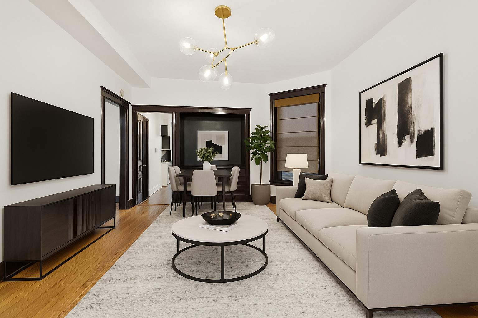 949 North Damen Avenue Chicago, IL 60622 - Photo 7 of 28 a living room with furniture a rug and a flat screen tv