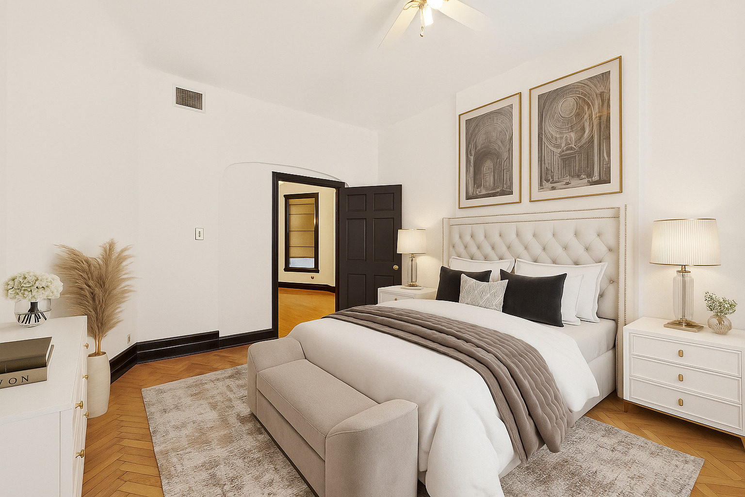 949 North Damen Avenue Chicago, IL 60622 - Photo 9 of 28 a bedroom with a large bed and a potted plant