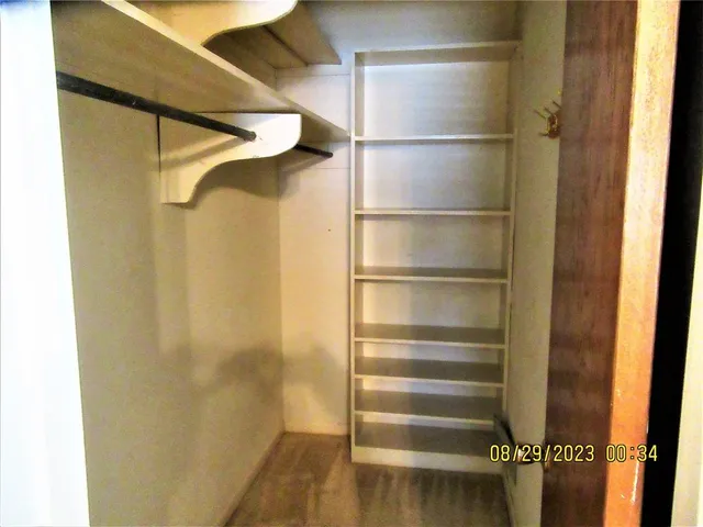 a view of walk in closet with empty racks