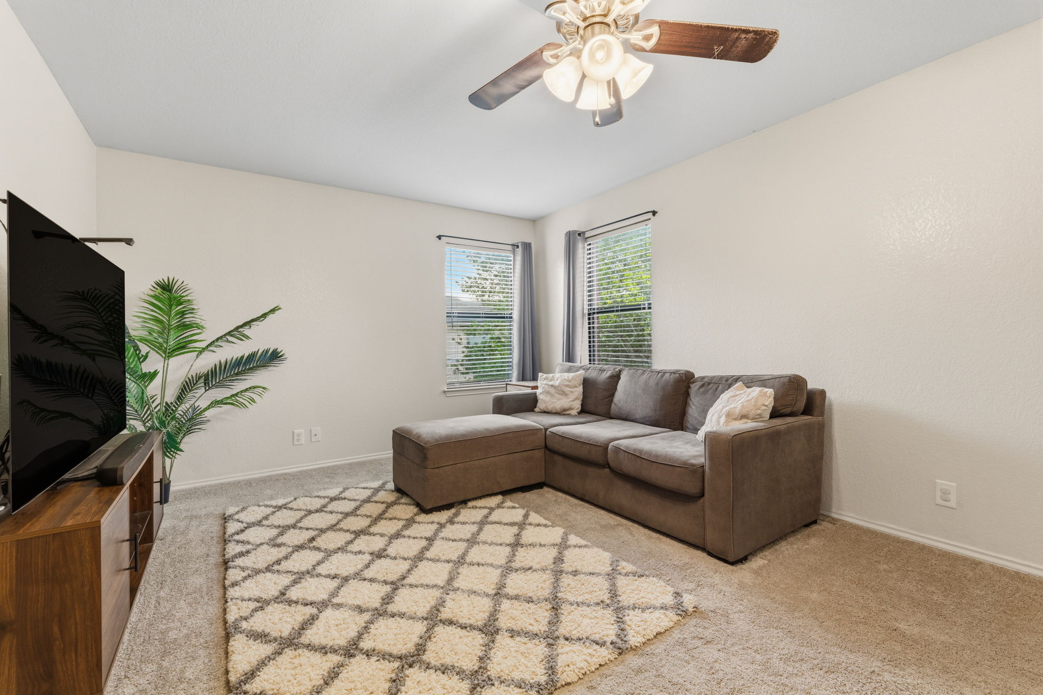 310 Myrtle Street Kyle, TX 78640 - Photo 16 of 39 a living room with furniture a flat screen tv and a potted plant