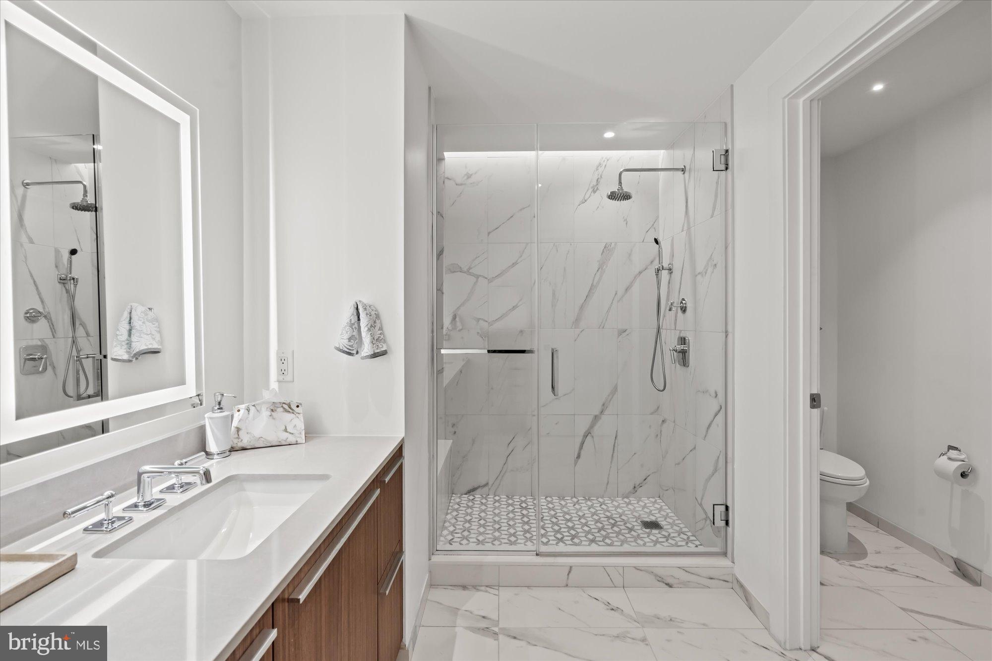 1201 North Royal Street, Unit 214 Alexandria, VA 22314 - Photo 34 of 71 a bathroom with a granite countertop shower sink and toilet