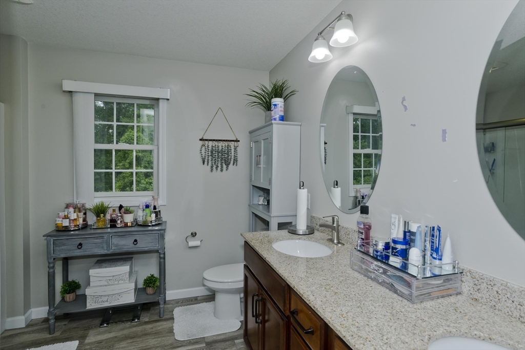 210 Naismith Street Springfield, MA 01104 - Photo 29 of 42 a bathroom with a granite countertop sink a large mirror and a toilet