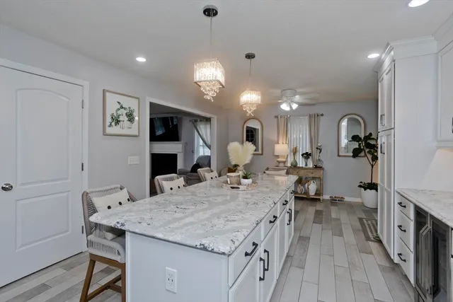 a large kitchen with a counter space
