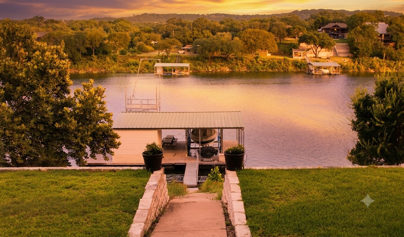 10802 Beach Road Leander, TX 78641 - Photo 2 of 40 A picturesque waterfront setting with a private boat dock. Lake at 681 ft.