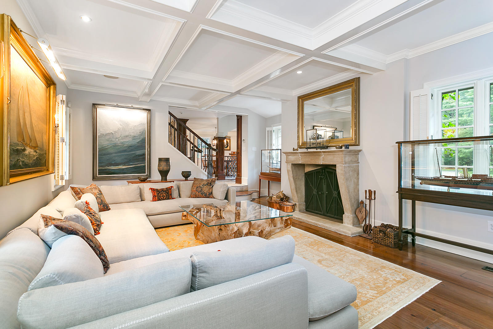 6 Woodley Road Darien, CT 06820 - Photo 11 of 37 a living room with furniture large window and a fireplace