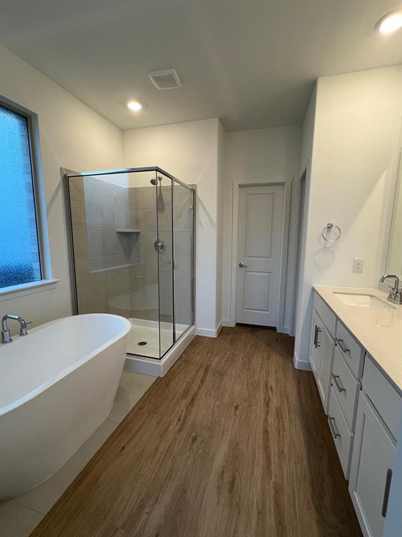 148 Breeds Hl Road Little Elm, TX 75068 - Photo 14 of 20 a bathroom with a sink a large mirror and a bathtub