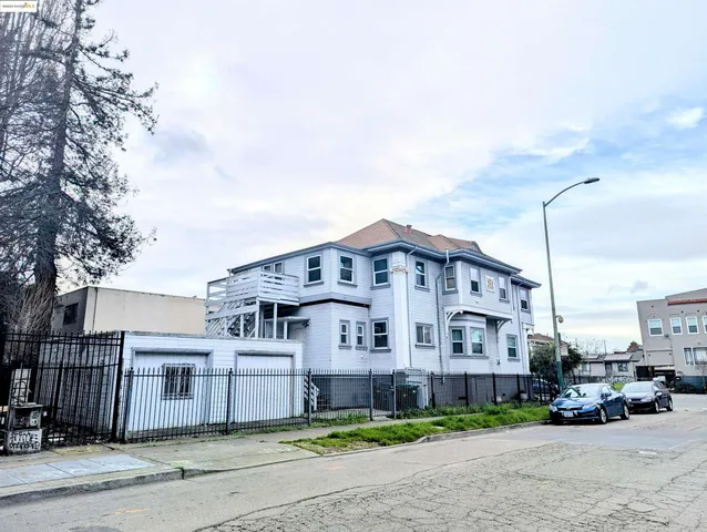 a view of a building with a street