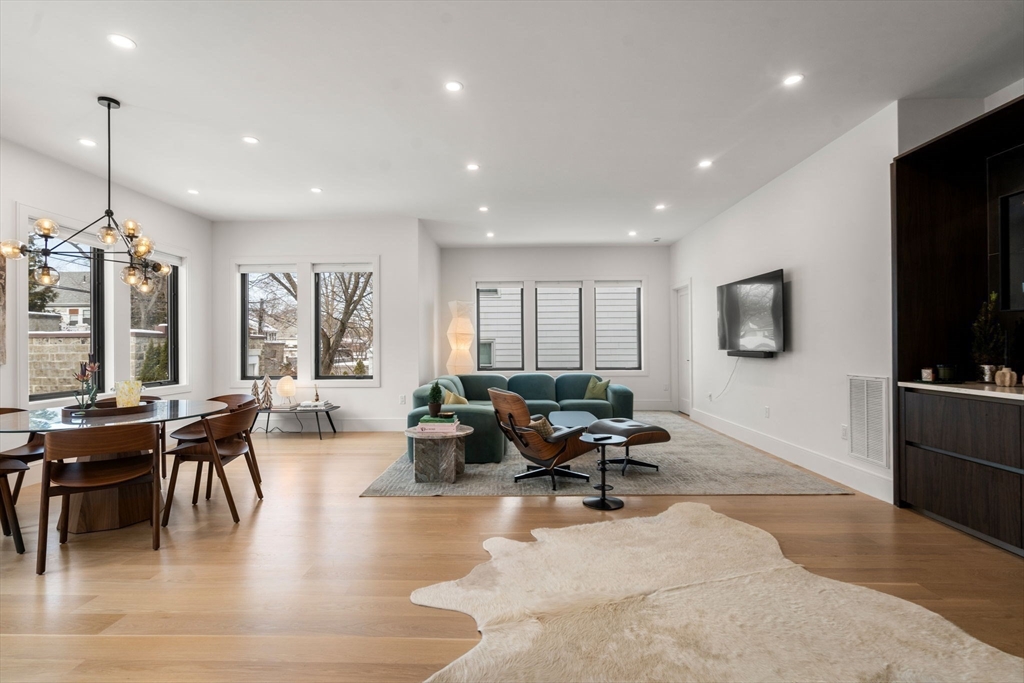 116 Thorndike Street, Unit 1 Brookline, MA 02446 - Photo 8 of 16 a living room with furniture flat screen tv and outdoor view