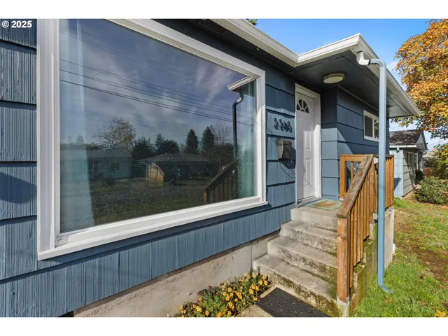 a view of a balcony with a door