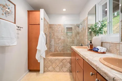 a bath room with a sink and a bath tub