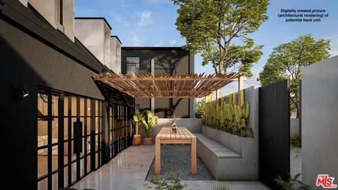 a balcony with furniture and a potted plant