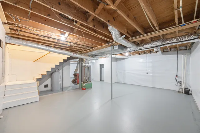 a view of water heater room with staircase