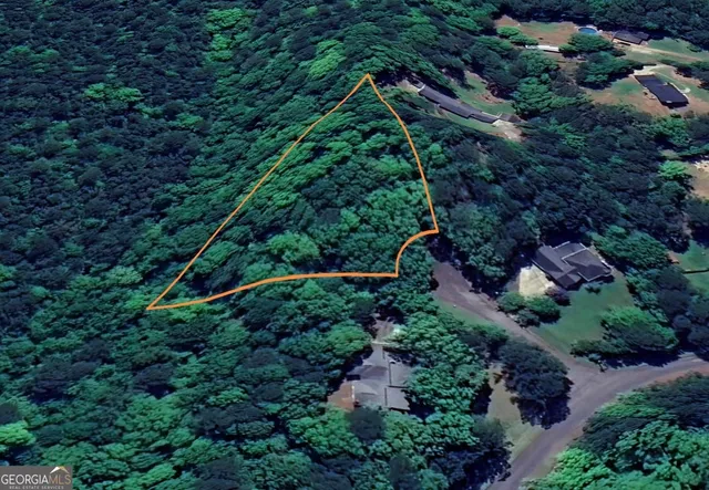 a view of a house with a lush green forest