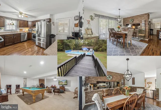 a living room with lots of furniture and kitchen view