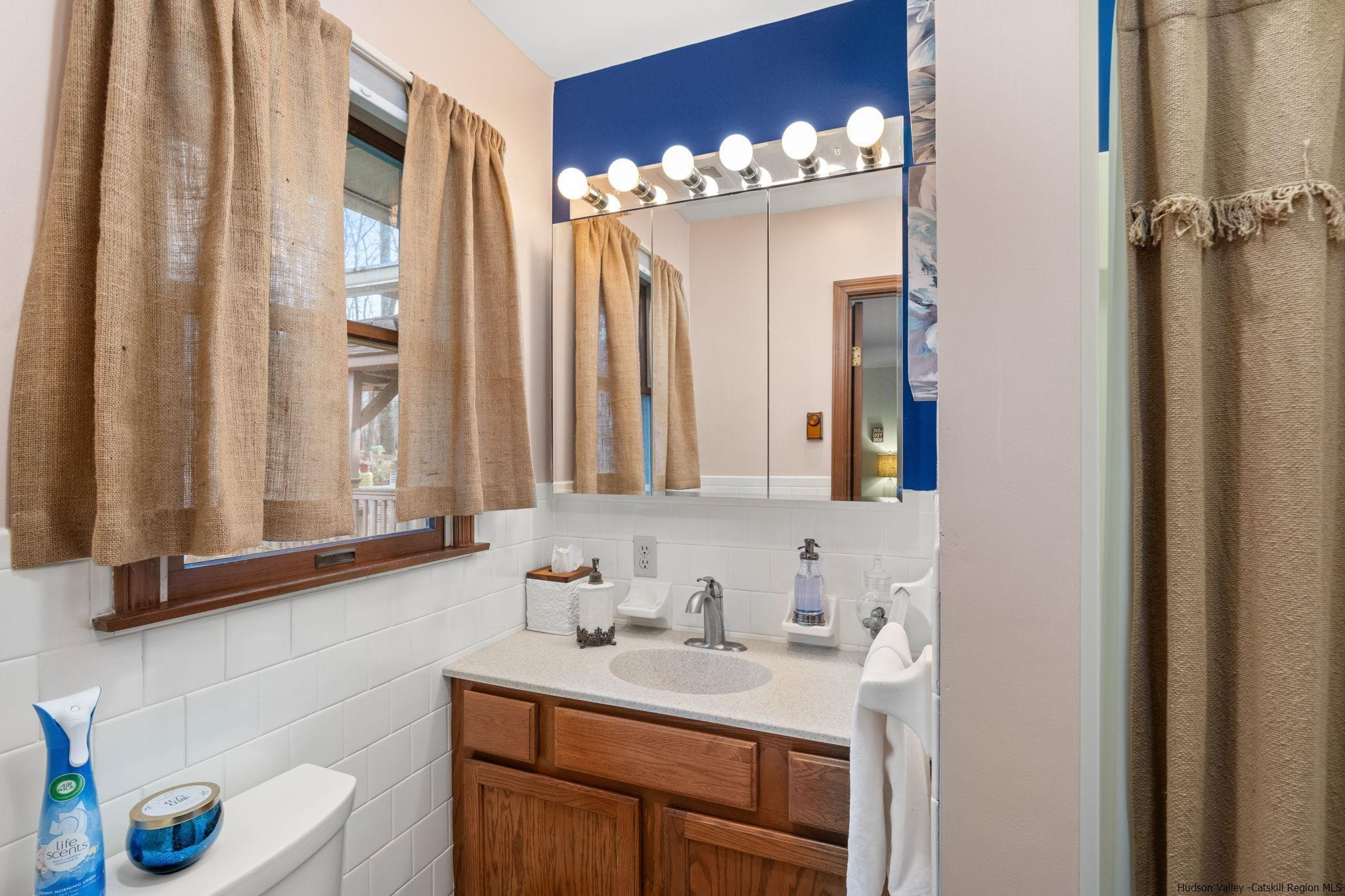 154 Mountain View Road Tillson, NY 12486 - Photo 12 of 25 a bathroom with a double vanity sink and a mirror