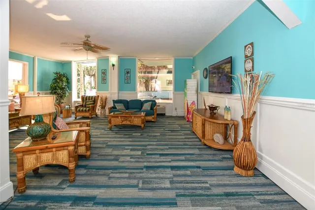 a hallway with a plant in front of it