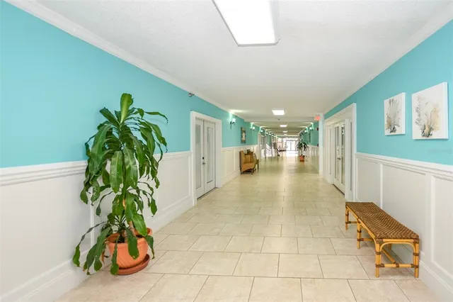 a front view of a building with an outdoor space