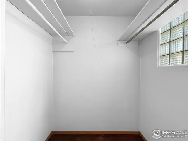 a view of small space with racks on the wall