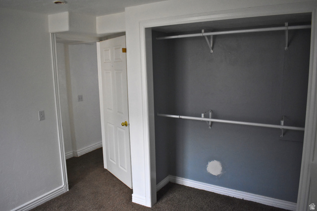 3327 East Windhover Road Eagle Mountain, UT 84005 - Photo 30 of 38 Interior space featuring a built-in closet with two rods, paneled door, and carpet flooring