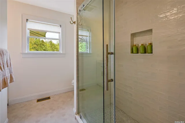 a bathroom with a window