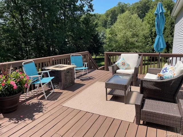 a view of an outdoor sitting area with a table
