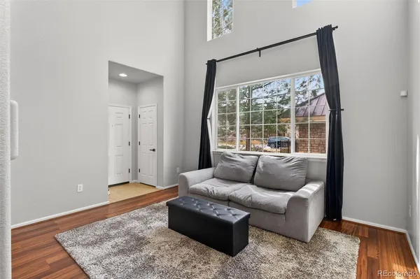 a living room with furniture and a rug