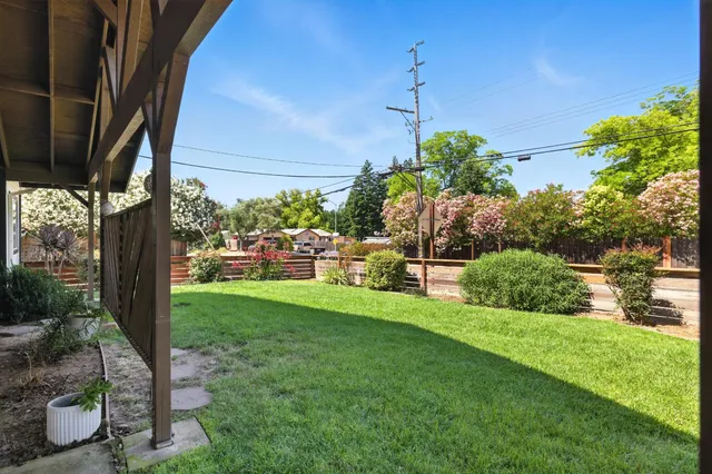 a view of a garden from a patio