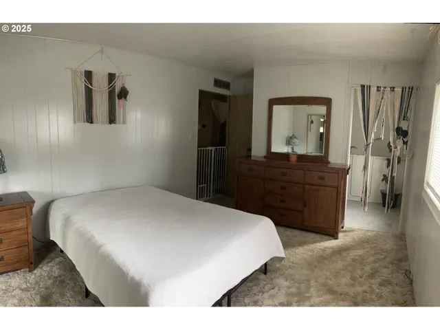 a bedroom with a bed and a dresser