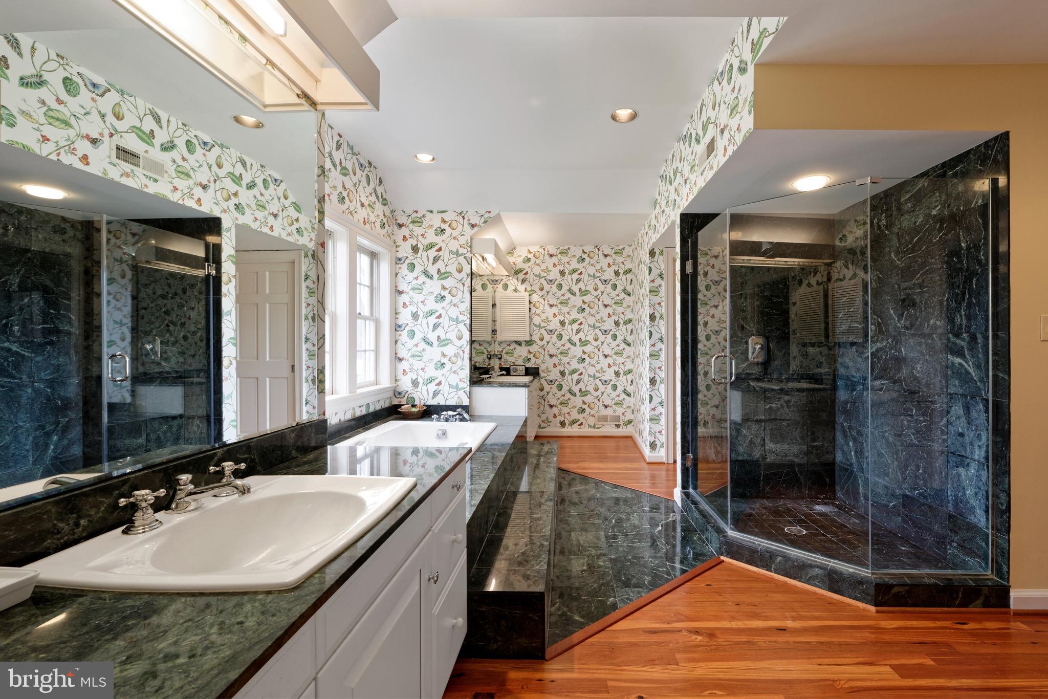 154 Clay Hill Road Boyce, VA 22620 - Photo 18 of 49 a bathroom with a granite countertop sink a mirror and shower
