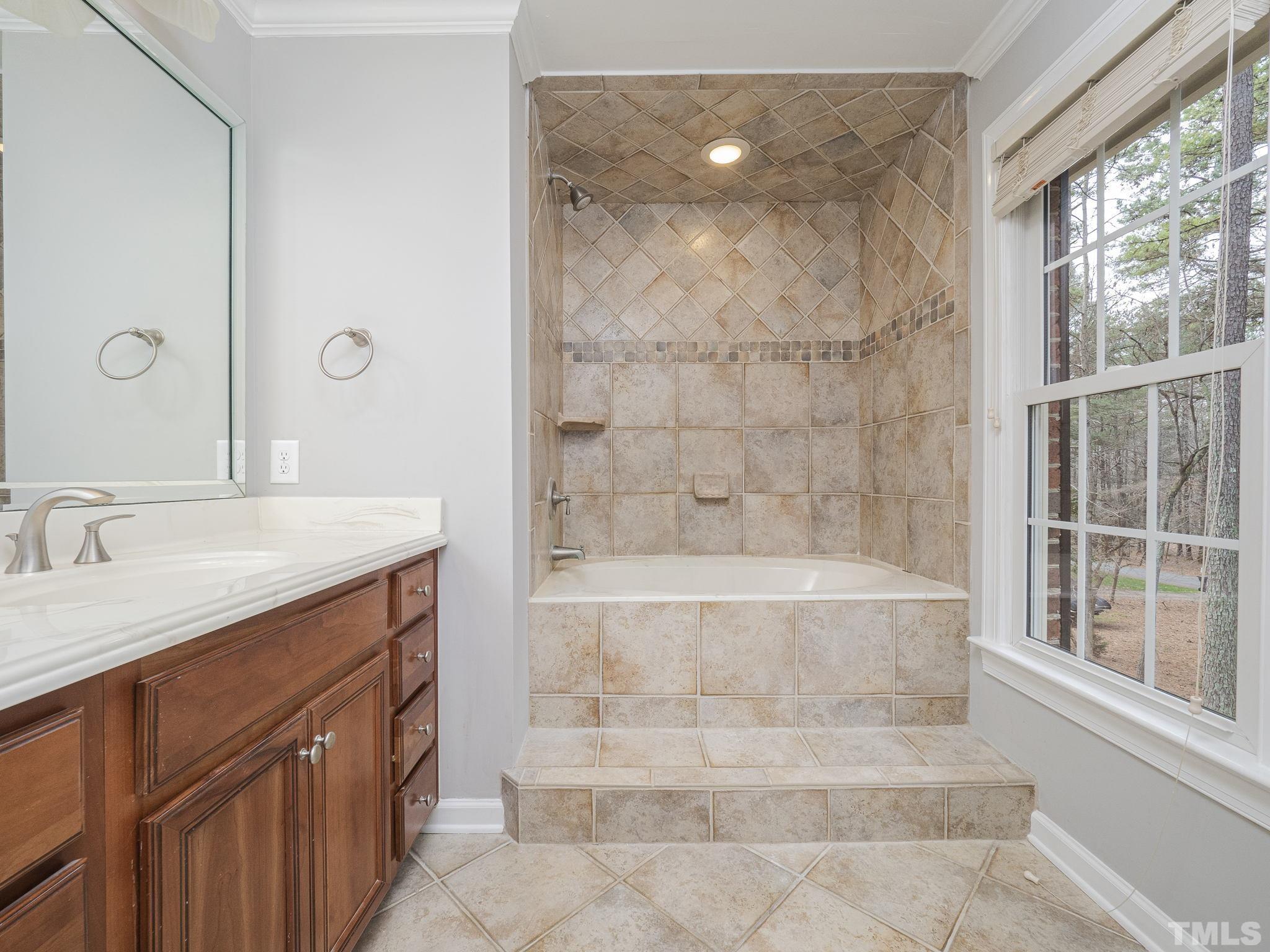 9408 Barton Creek Road Raleigh, NC 27615 - Photo 17 of 20 a bathroom with a tub sink and mirror