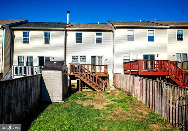 a view of backyard with potted plants and large tree