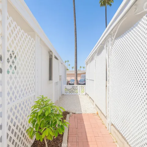 a view of a backyard with pathway