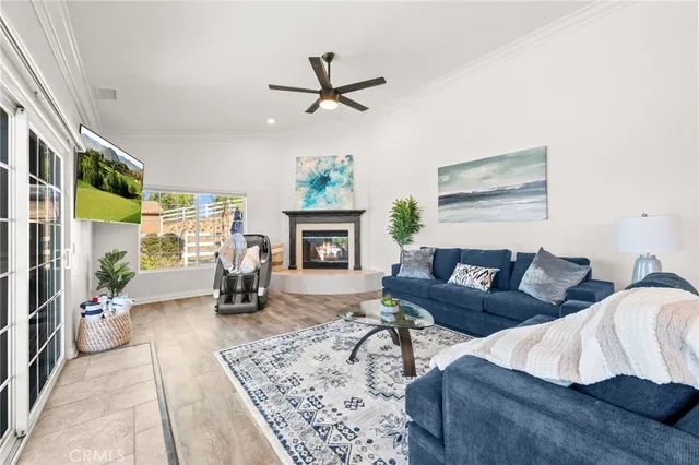 a workspace with wooden floor and furniture