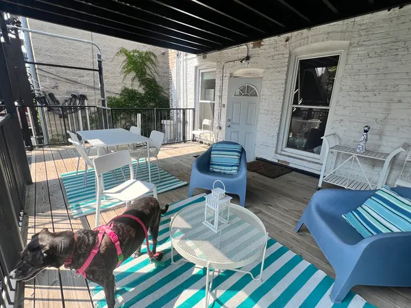 a outdoor living space with furniture