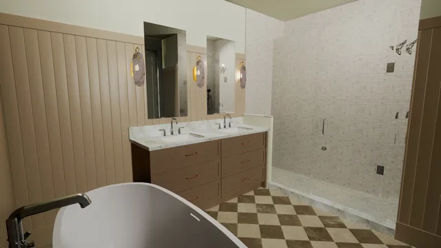 a bathroom with a sink a mirror and a bathtub