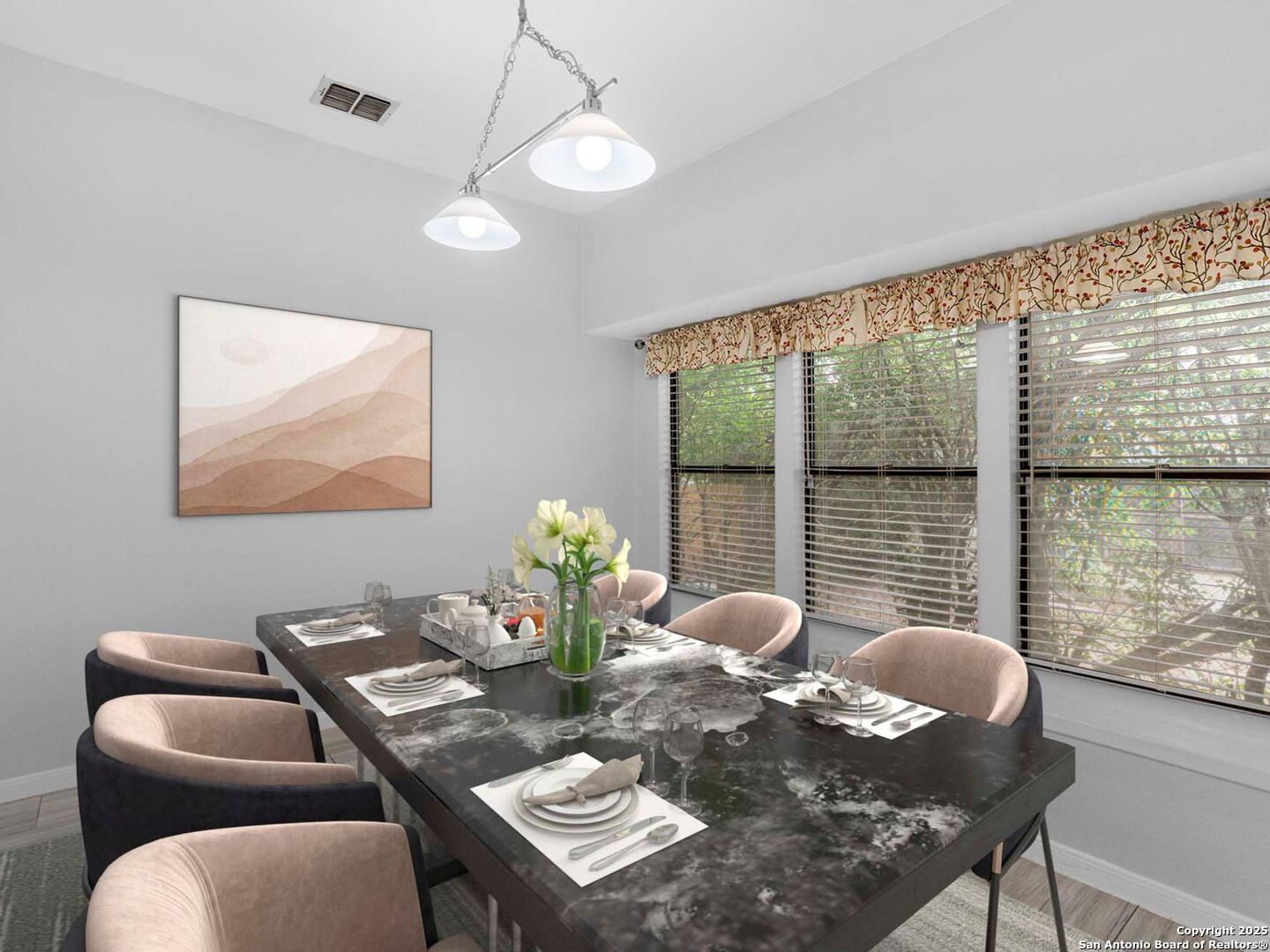 5430 Vista Court San Antonio, TX 78247 - Photo 20 of 37 a view of a dining room with furniture large windows and wooden floor
