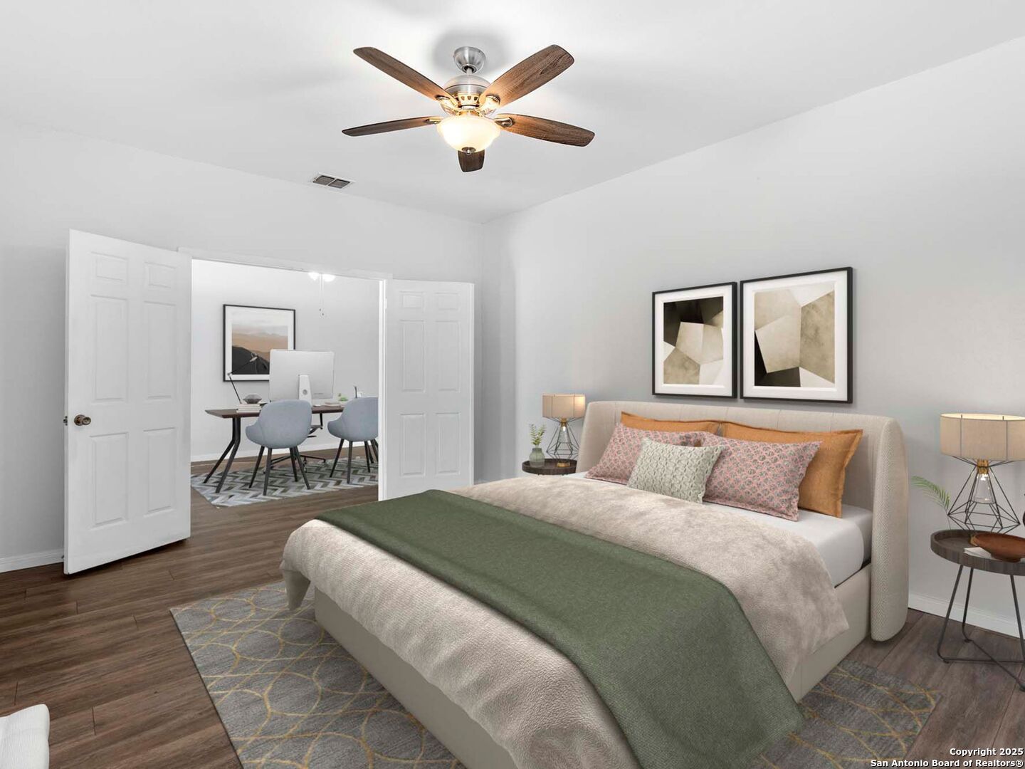 5430 Vista Court San Antonio, TX 78247 - Photo 25 of 37 a bedroom with a large bed and a chandelier