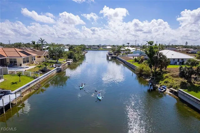 a view of a lake with a city