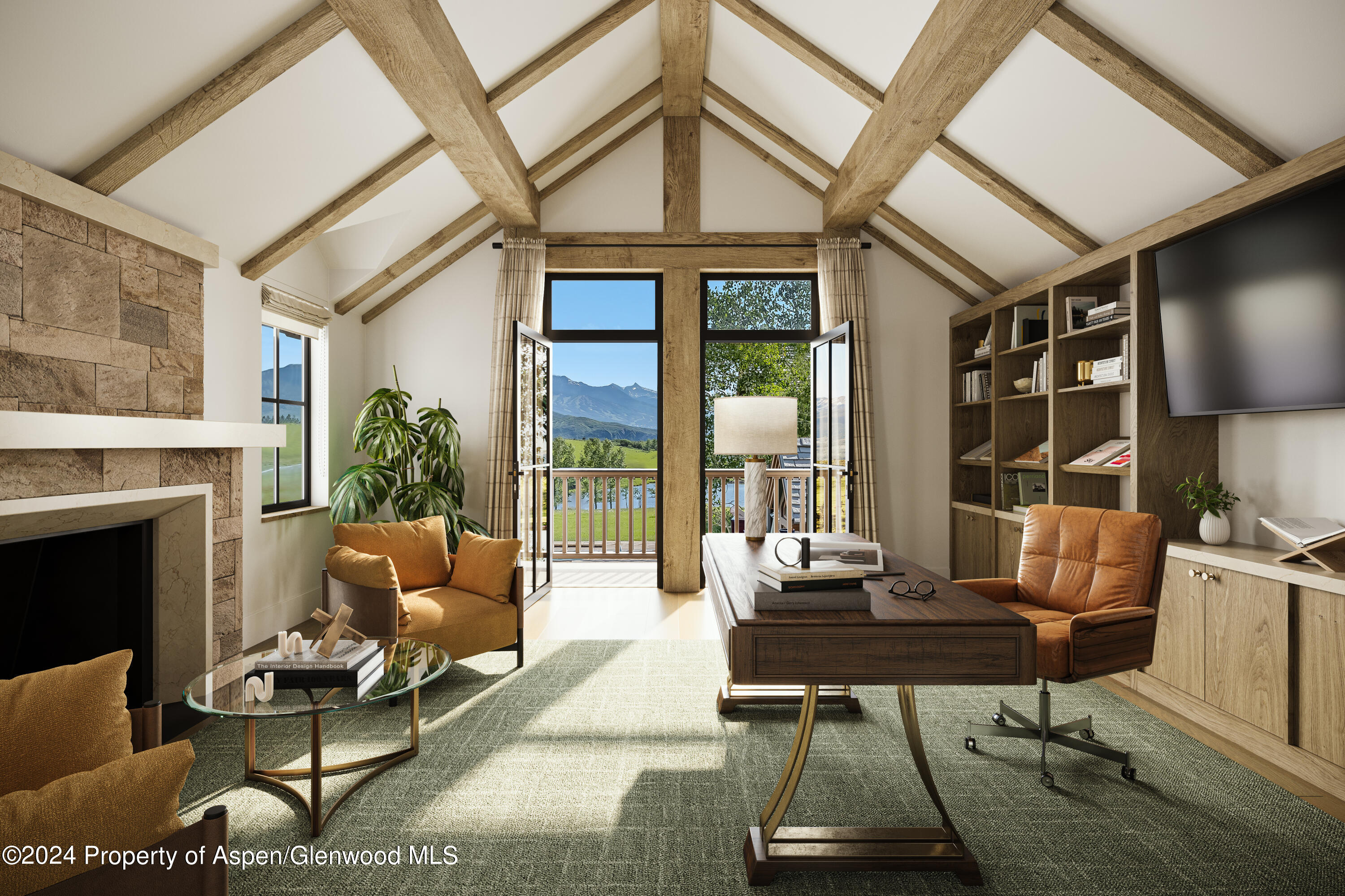 1200 Kessler Drive Aspen, CO 81612 - Photo 58 of 58 a living room with furniture a fireplace and large windows