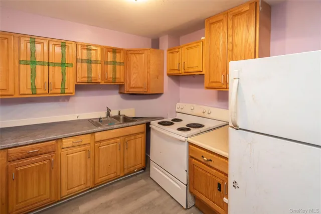 a kitchen with a sink a stove and a refrigerator