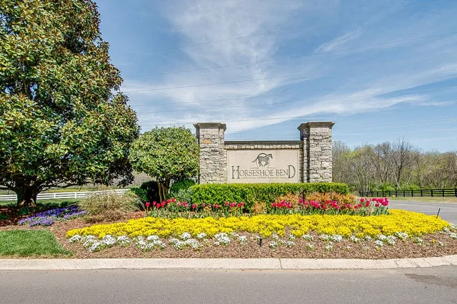 a front view of a house with a yard and fountain