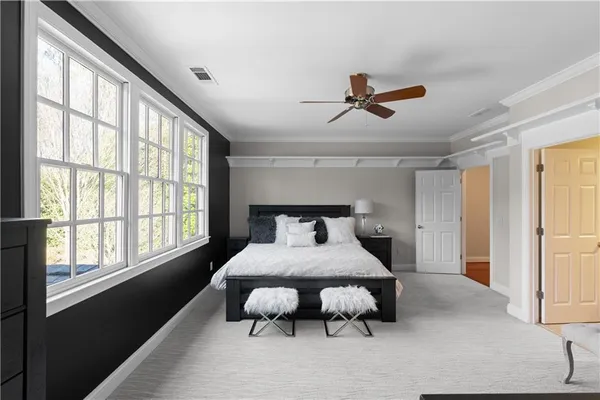 a view of a house with a small yard plants and large tree